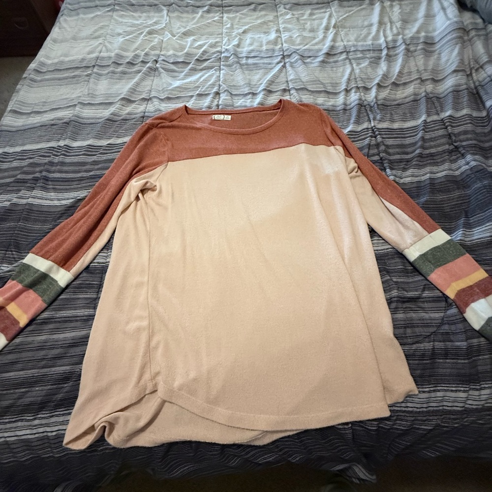 Maurices Blush and Rust Long Sleeve Colorblock Top